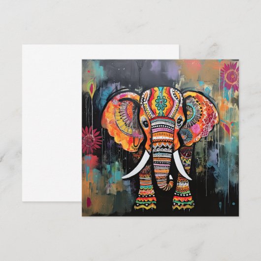 Schattigee olifant kleurrijke funky gemengde media kaart (Voorkant / Achterkant)