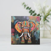 Schattigee olifant kleurrijke funky gemengde media kaart (Staand voorkant)