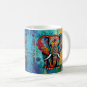 Schattigee olifant kleurrijke funky gemengde media koffiemok (Voorkant rechts)