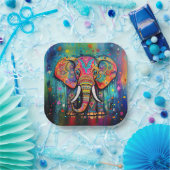 Schattigee olifant kleurrijke funky gemengde media papieren bordje (Feest)