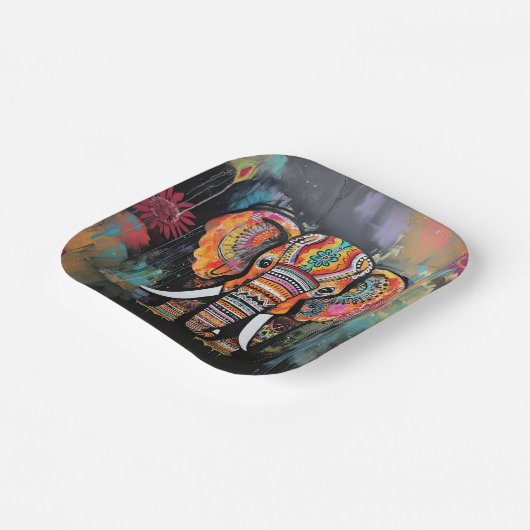 Schattigee olifant kleurrijke funky gemengde media papieren bordje (Gebogen)