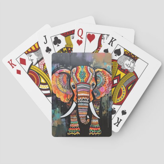 Schattigee olifant kleurrijke funky gemengde media pokerkaarten (Achterkant)
