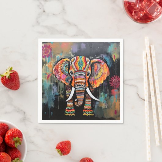 Schattigee olifant kleurrijke funky gemengde media servet (Insitu)