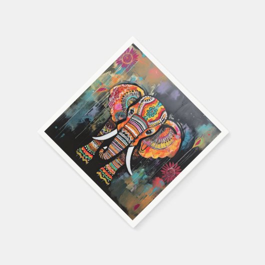 Schattigee olifant kleurrijke funky gemengde media servet (Hoek)