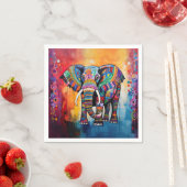 Schattigee olifant kleurrijke funky gemengde media servet (Insitu)