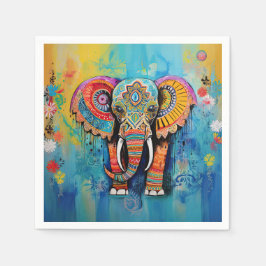 Schattigee olifant kleurrijke funky gemengde media servet