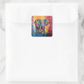 Schattigee olifant kleurrijke funky gemengde media vierkante sticker (Tas)