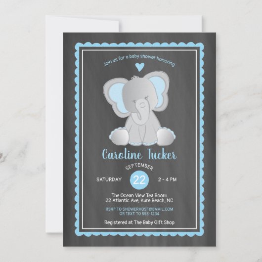 Schattigee Olifant Krijtbord Baby Boy Shower Kaart (Voorkant)