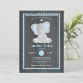 Schattigee Olifant Krijtbord Baby Boy Shower Kaart (Staand voorkant)