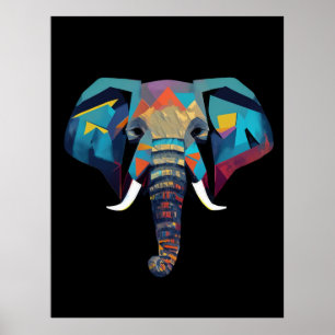 Schattigee olifant lage poly illustratie poster