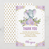 Schattigee olifant lavendel Paarse gouden bloemen Bedankkaart (Voorkant / Achterkant)