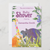 Schattigee olifant leeuw Giraffe groen Baby shower Kaart (Voorkant)