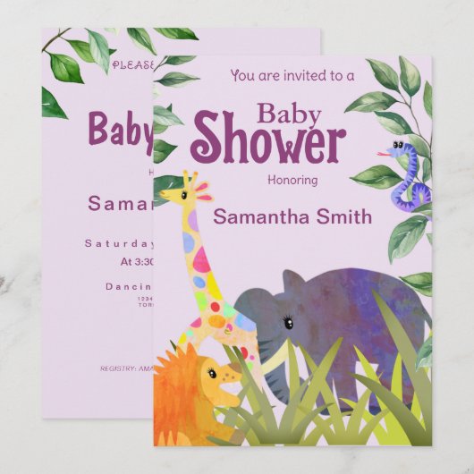 Schattigee olifant leeuw Giraffe groen Baby shower Kaart (Voorkant / Achterkant)