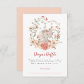 Schattigee olifant luier raffle perzik Baby shower Informatiekaartje (Voorkant / Achterkant)