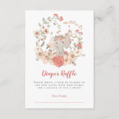 Schattigee olifant luier raffle perzik Baby shower Informatiekaartje (Voorkant)