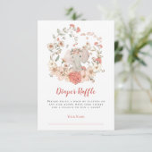 Schattigee olifant luier raffle perzik Baby shower Informatiekaartje (Staand voorkant)