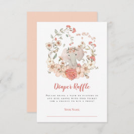 Schattigee olifant luier raffle perzik Baby shower Informatiekaartje
