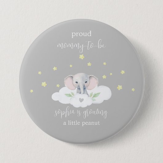 Schattigee Olifant Mama om Baby shower Button te z (Voorkant)