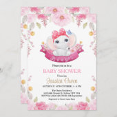 Schattigee Olifant Meisje Baby shower Uitnodiging (Voorkant / Achterkant)