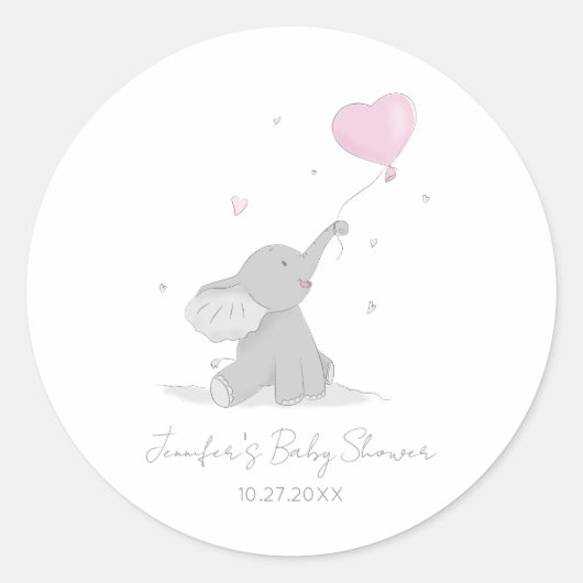 Schattigee olifant met ballon Baby shower Ronde Sticker (Voorkant)
