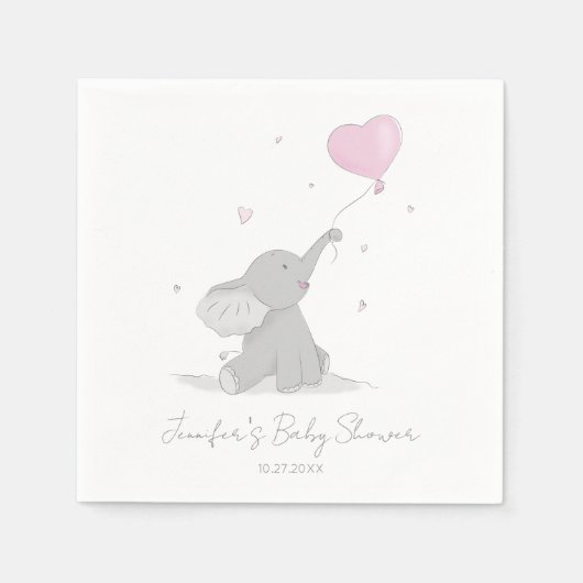 Schattigee olifant met ballon Baby shower Servet (Voorkant)