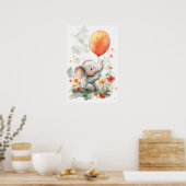 Schattigee olifant met ballon Waterverf Poster (Keuken)