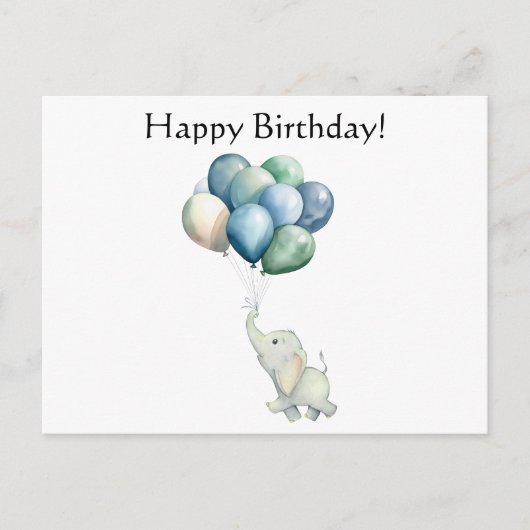 Schattigee olifant met ballonnen Briefkaart (Voorkant)