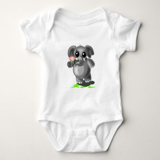 Schattigee Olifant met Bloem Baby Bodysuit (Voorkant)