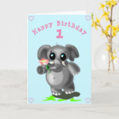 Schattigee Olifant met Bloem Verjaardag Kaart (Gele Bloem)