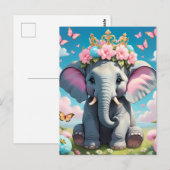 Schattigee olifant met bloemkroon briefkaart (Voorkant / Achterkant)