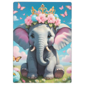 Schattigee olifant met bloemkroon klembord (Achterkant)