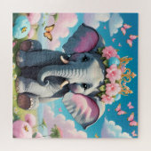 Schattigee olifant met bloemkroon legpuzzel (Horizontaal)