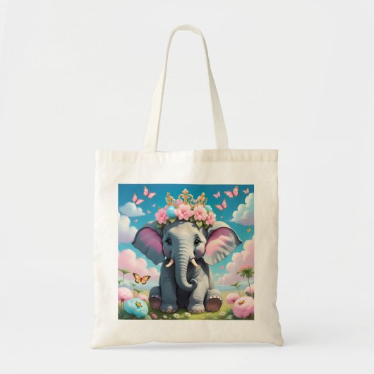 Schattigee olifant met bloemkroon tote bag (Voorkant)