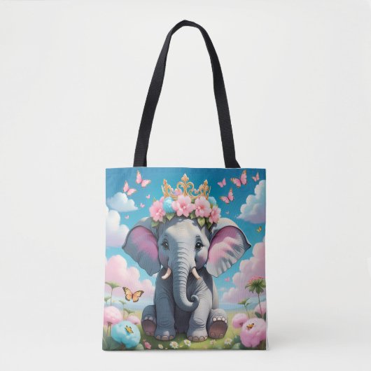 Schattigee olifant met bloemkroon tote bag (Voorkant)
