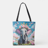 Schattigee olifant met bloemkroon tote bag (Achterkant)