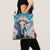 Schattigee olifant met bloemkroon tote bag (Dichtbij)