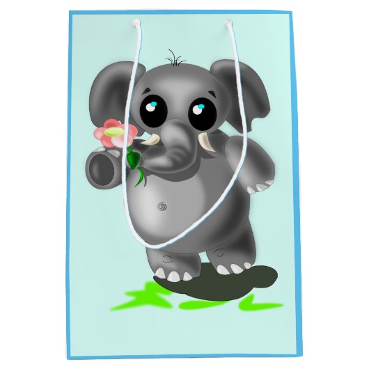 Schattigee Olifant met Flower Gift Bag - Medium Cadeauzakje (Voorkant)