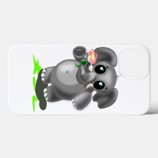 Schattigee Olifant met Flower iPhone Case (Achterkant (horizontaal))