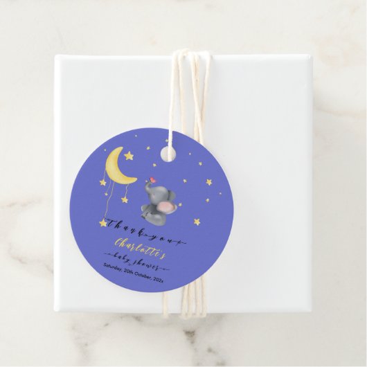 Schattigee olifant met kleine vlinder Baby shower Bedankjes Labels (In situ)