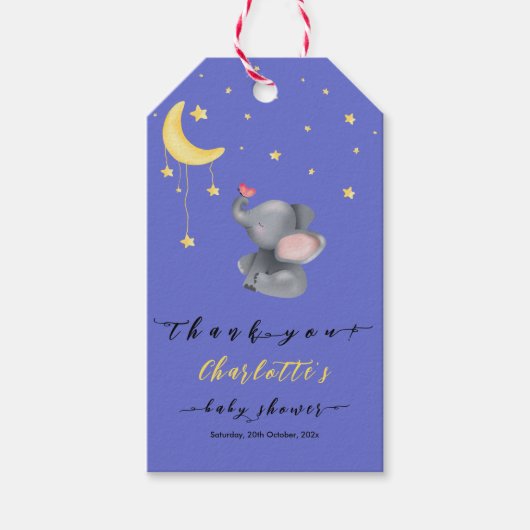 Schattigee olifant met kleine vlinder Baby shower Cadeaulabel (Voorkant)