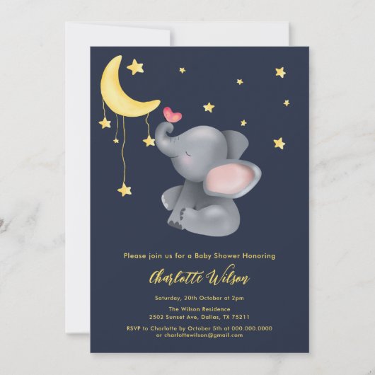 Schattigee olifant met kleine vlinder Baby shower Kaart (Voorkant)