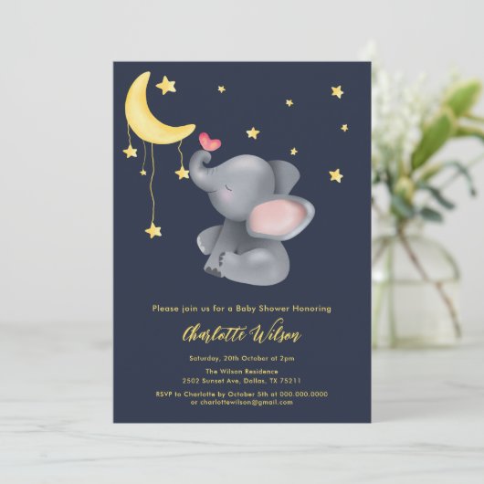 Schattigee olifant met kleine vlinder Baby shower Kaart (Staand voorkant)