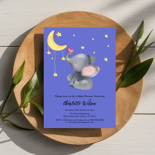 Schattigee olifant met kleine vlinder Baby shower Kaart
