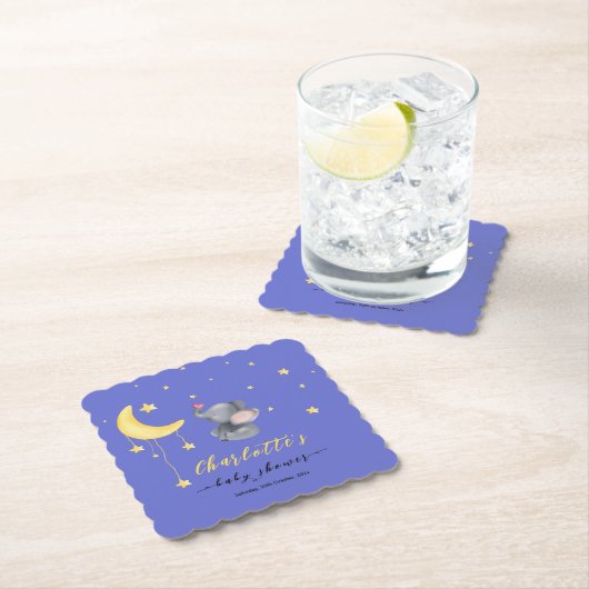 Schattigee olifant met kleine vlinder Baby shower Kartonnen Onderzetters (Insitu)