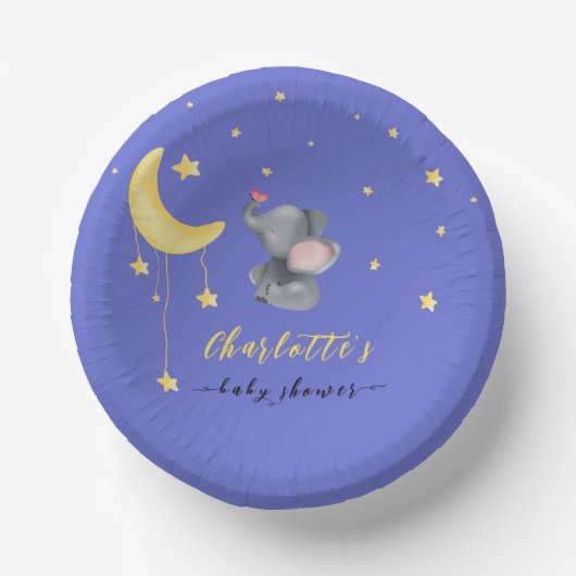 Schattigee olifant met kleine vlinder Baby shower Papieren Kommen (Voorkant)