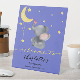 Schattigee olifant met kleine vlinder Baby shower Reclamebord Met Voetstuk