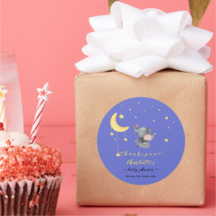 Schattigee olifant met kleine vlinder Baby shower Ronde Sticker