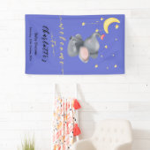 Schattigee olifant met kleine vlinder Baby shower Spandoek (Insitu)