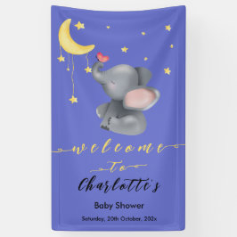 Schattigee olifant met kleine vlinder Baby shower Spandoek