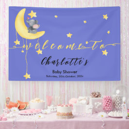 Schattigee olifant met kleine vlinder Baby shower Spandoek